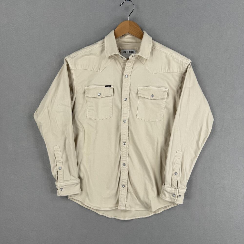 Poncho Shirt Mens Small Beige Solid Snap Front Long Sleeve Western Stretch Twill
